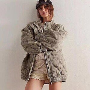 Free People Juno Quilted Jacket Top Bomber Oversized Buttondown Cotton XS 274237